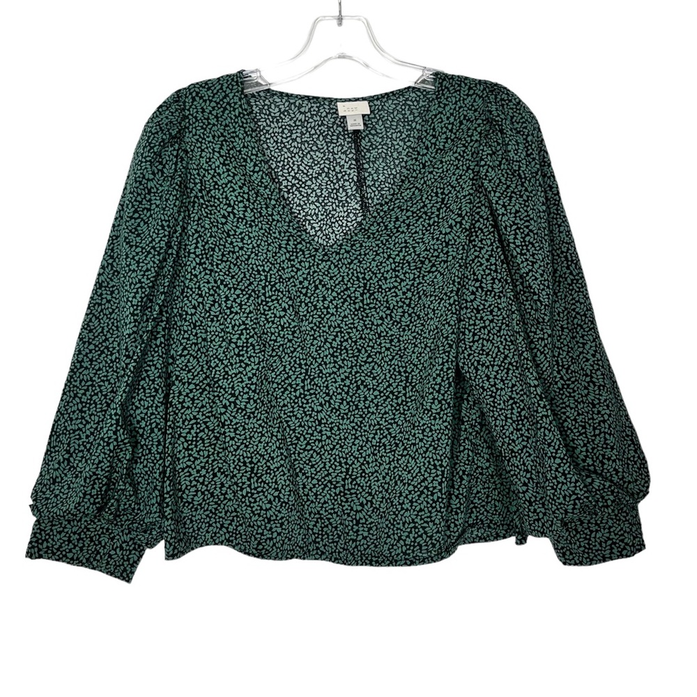 A New Day Botanical Print Green and Black Blouse